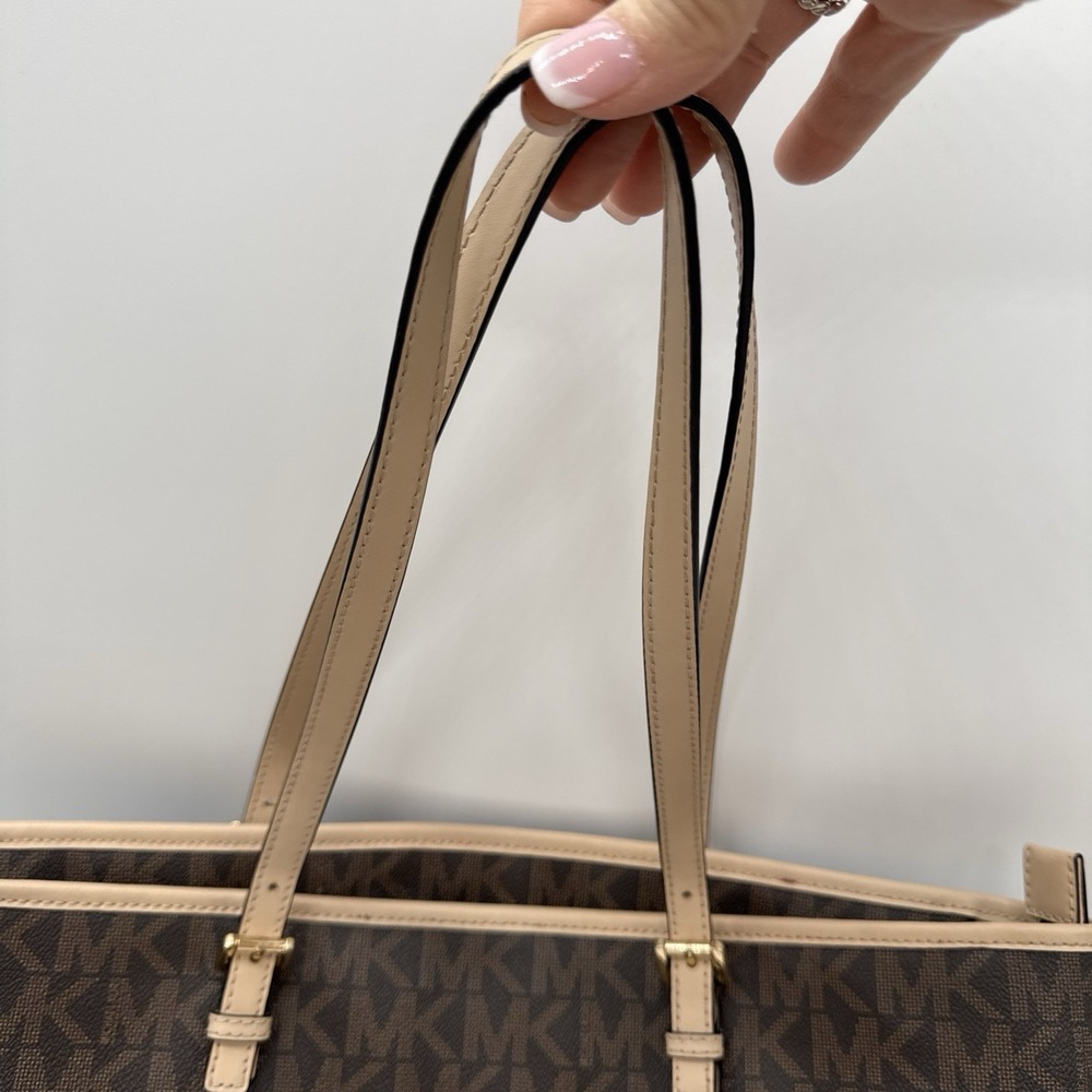 Michael Kors Tote Purse Bag MK All Over Leather Trim Large Size - Picture 3 of 7